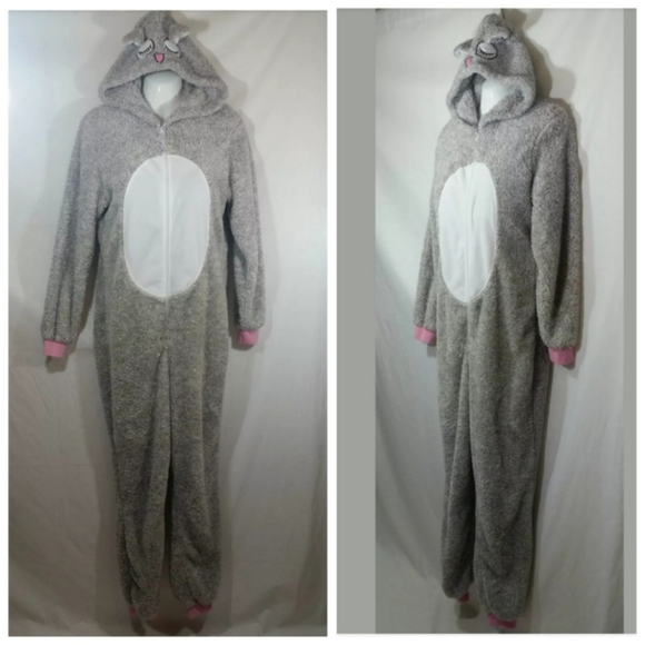 Breakfast In Bed Adult S One Piece Plush Bear Zip-Up Hooded Pajamas Union Suit - Picture 3 of 8